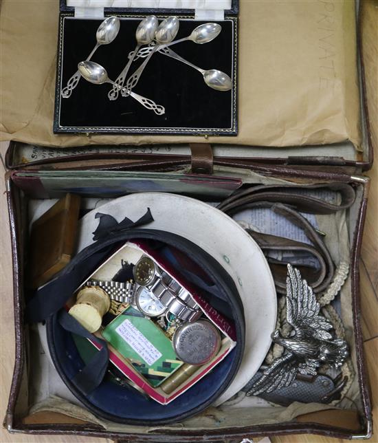 A suitcase of mixed naval and other ephemera and collectables, watches etc